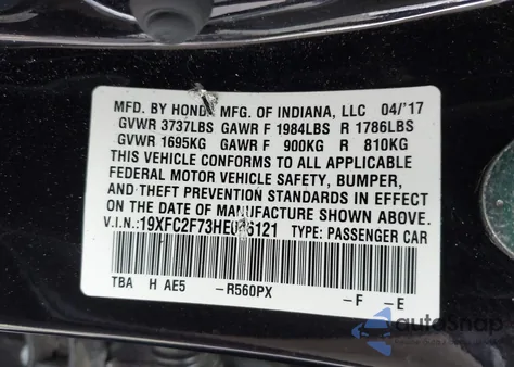 2017 Honda Civic Ex from USA, damaged, VIN 19XFC2F73HE046121
